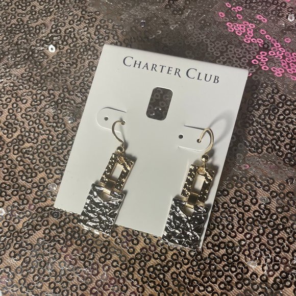 Charter Club ~ Gold & Silver Tone Square Earrings - Picture 1 of 3